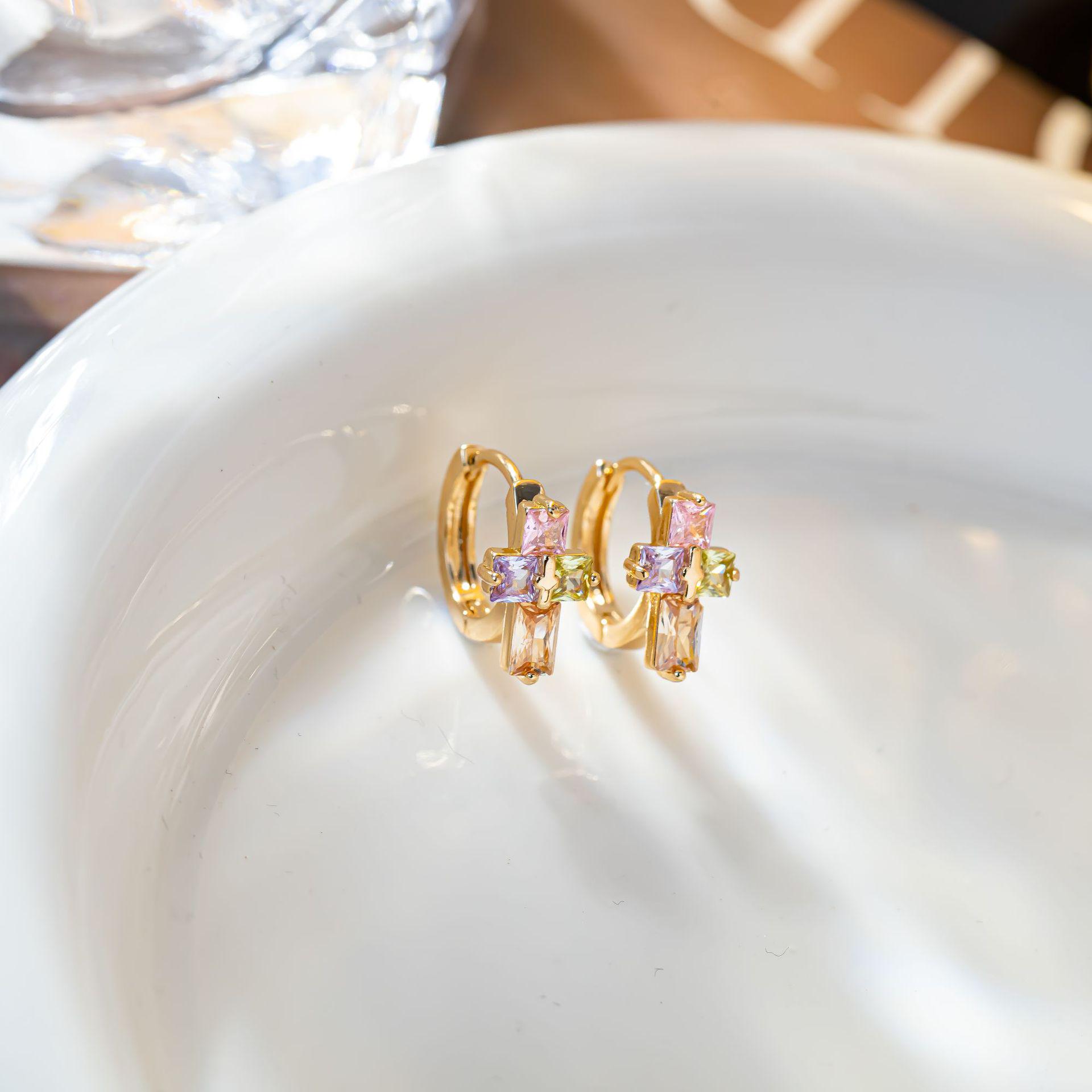 Trendy Vintage Zirconia Color Block Cross Earrings for Women