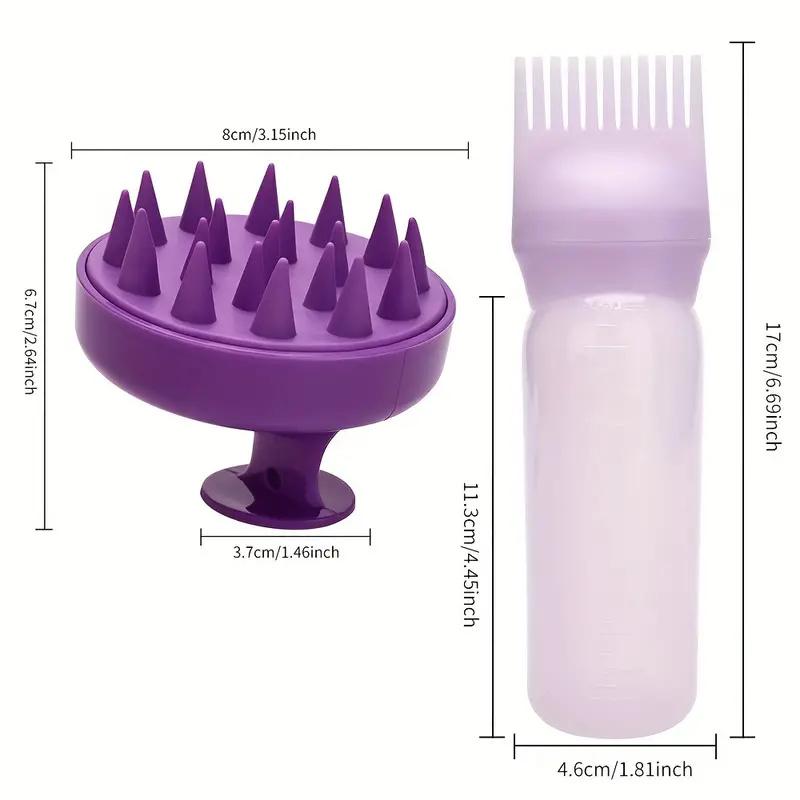 BEPAN 2pcs Hair Oil Dispenser Bottle Root Comb Applicator Hair Dye Refillable Dispenser with Massager Brush Hairdressing Coloring Tool