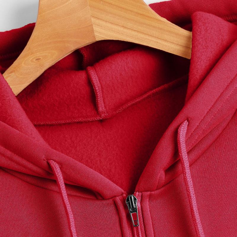 Suéter de Otoño para Mujer con Felpa Plus Suéter con Capucha para Mujer Color Sólido Cremallera Chaqueta Holgada Estilo Casual Top