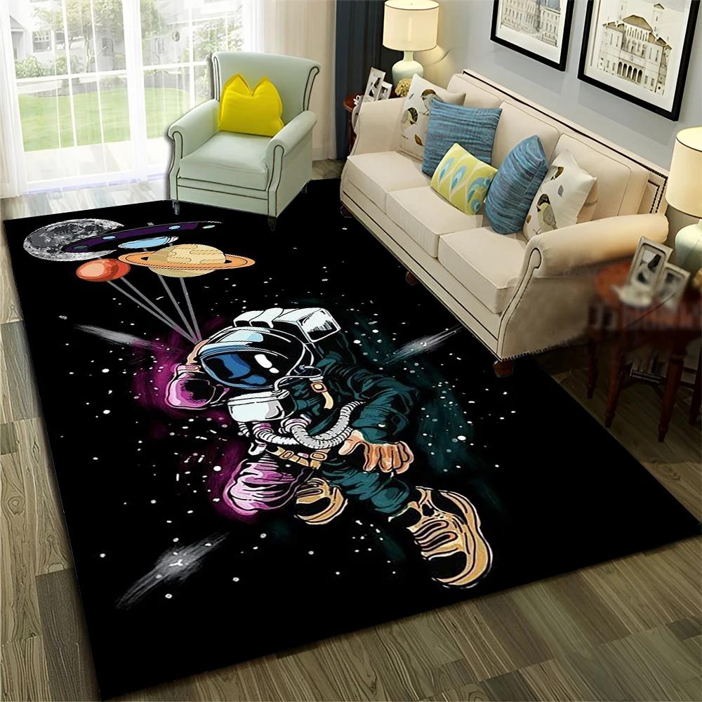 Astronaut Outer Space Planet Cartoon Carpet Rug for Home Living Room Bedroom Sofa Doormat Decor,Kid Area Rug Non-slip Floor Mat
