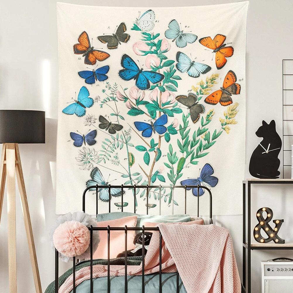 Tapestry Boho Style Butterflies Plant Wall Blanket Living Room Decoration Fabric