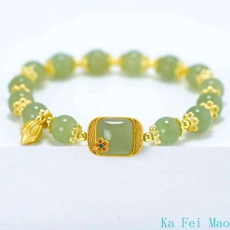 Přírodní Hetian Jade náramek čtvercový cukr lotosový náramek Vynikající elegantní retro čínský styl Sexy mladé dívky módní šperky