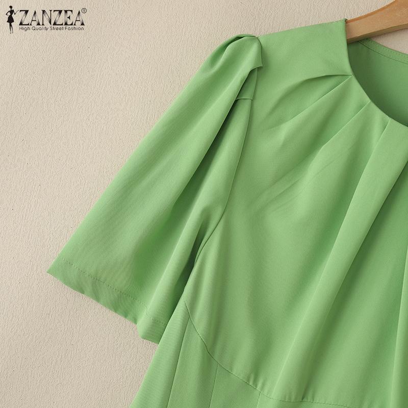 ZANZEA Women Summer Round Neck Casual Short Sleeve Dress