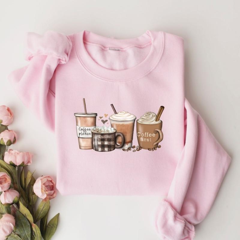 Kawaii Cinnamon First Coffee Cups Otaku Gift for Lover Autumn and Winter Sweatshirt Long Sleeve Thermal Hoodie Adult Pullover