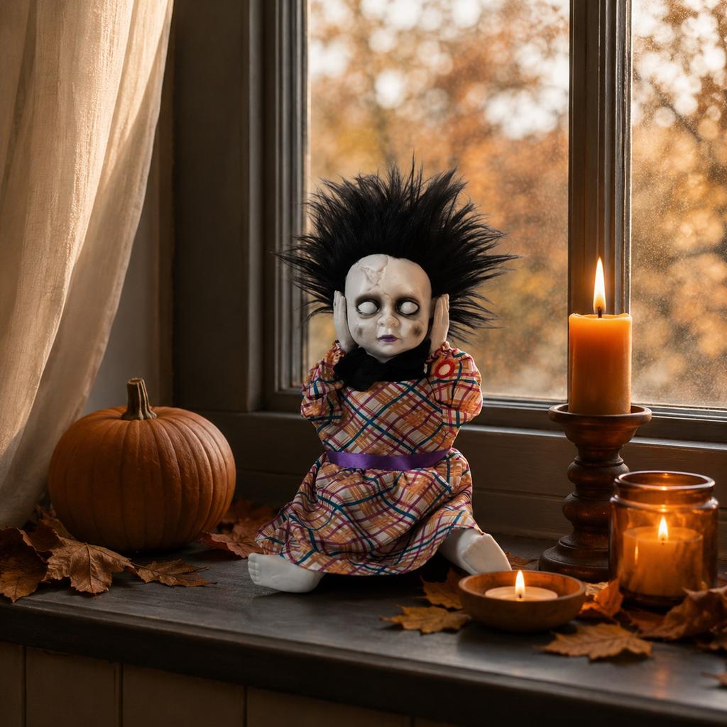 Halloween Animatronic Doll with Light and Sound Effects for House Party Decor