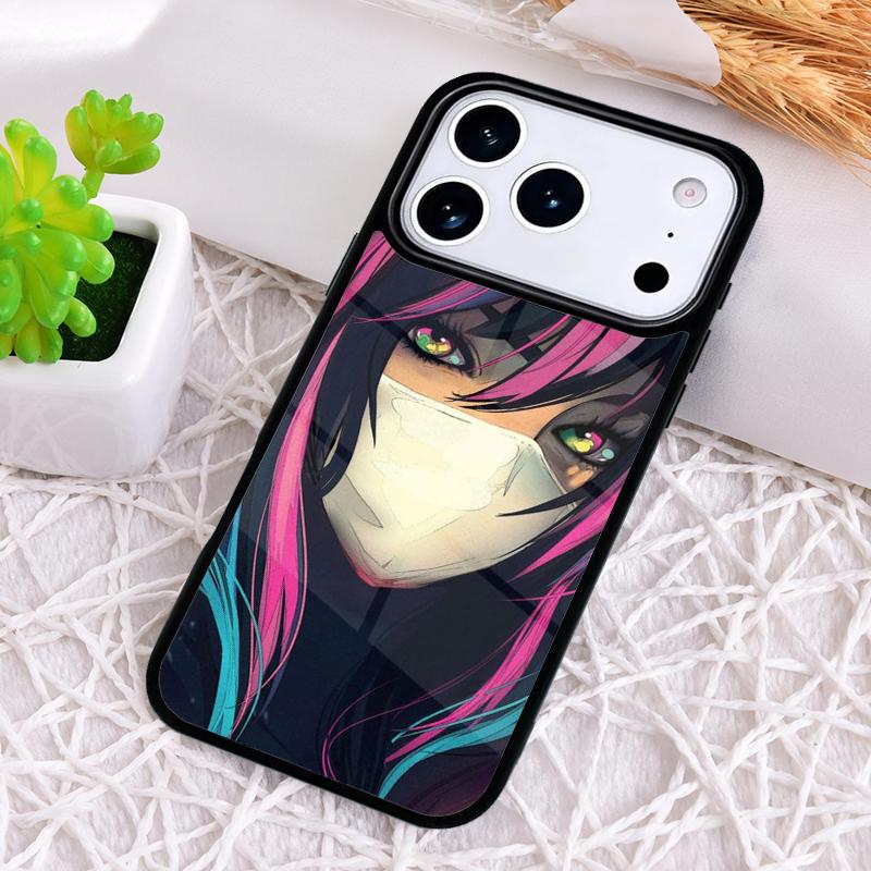 Anime Girl Mask Phone Case for iPhone 17 Air 16 15 11 12 14 13 Pro Max Shockproof Cover