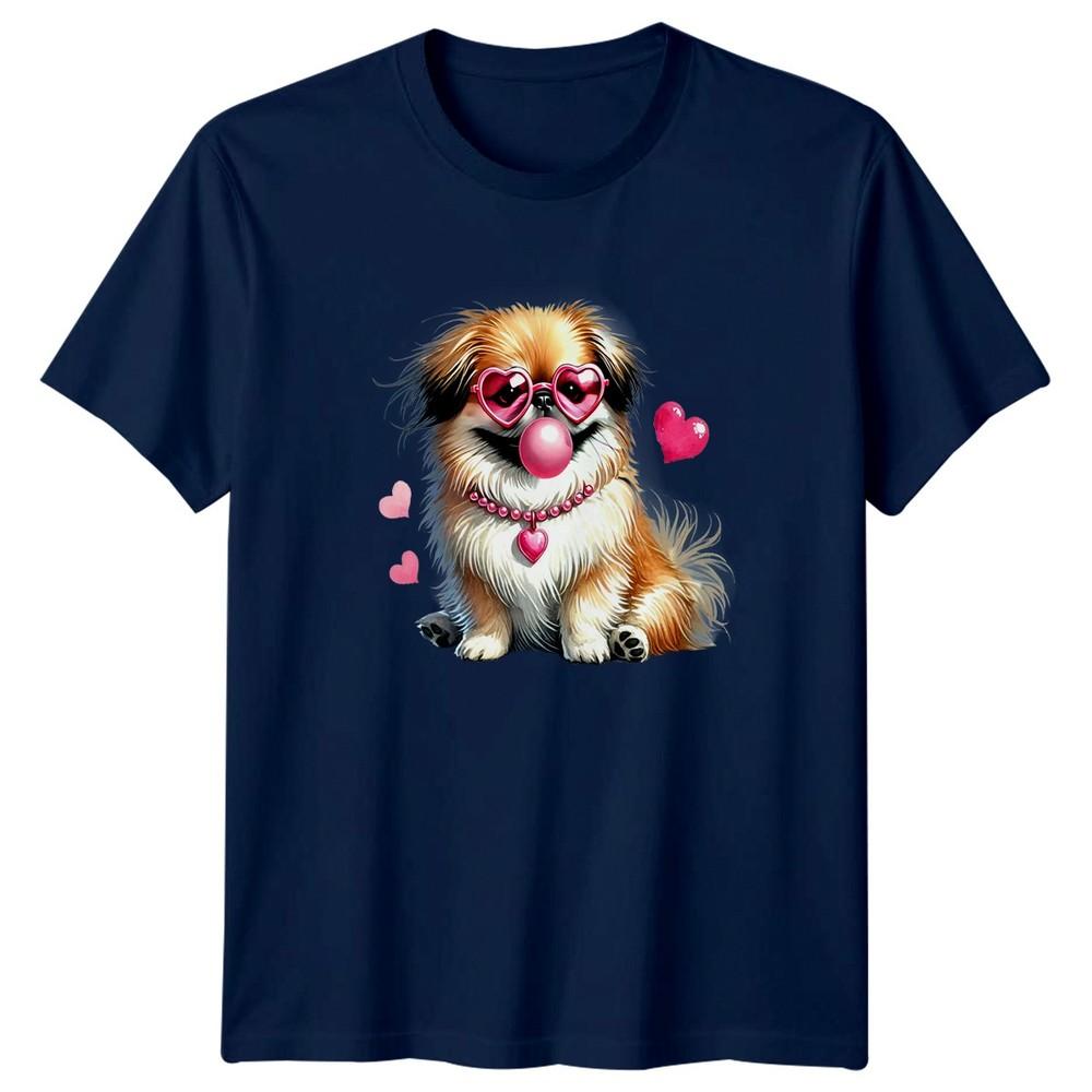 Cute Fluffy Dog Heart Glasses Love Animals Unisex Unisexs Graphic Tee Shirt