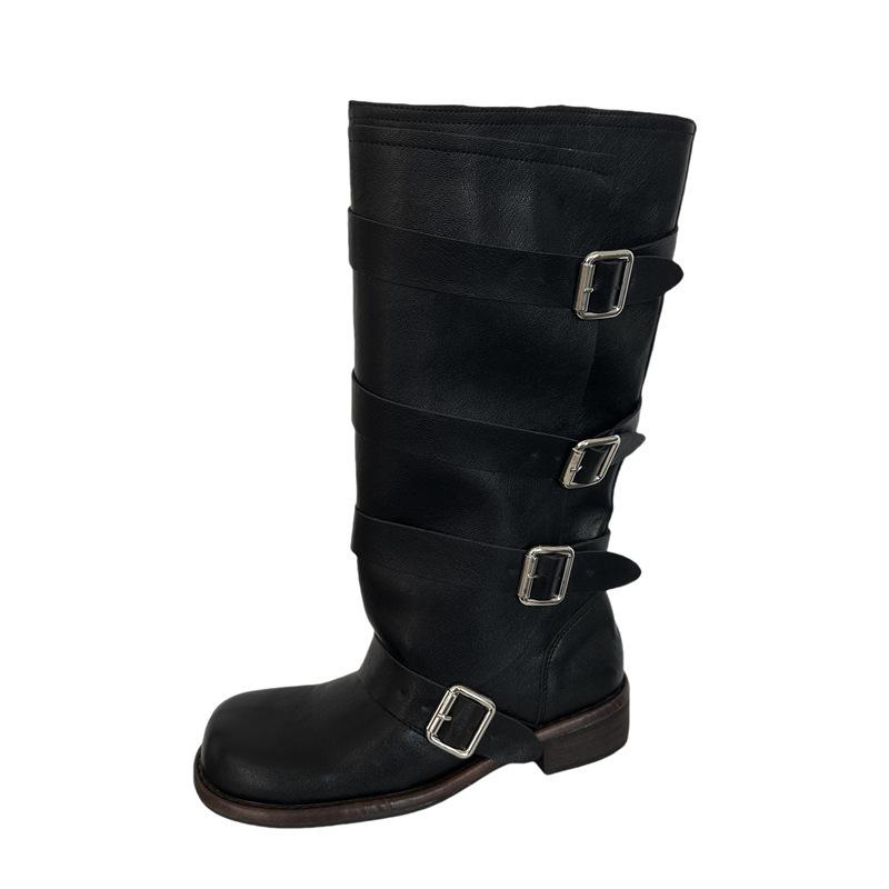 Edition Wide Knight Boots Women's Boots 2025 New Low Heel Belt Buckle Western Wasteland Wind Boots
