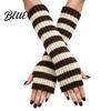 Stylish Half Finger Gloves Striped Knitted Arm Warmers for Women Fingerless Sleeves Soft Cycling Protectors Thermal Wrist Autumn Winter Fashion