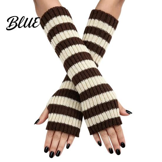 Stylish Half Finger Gloves Striped Knitted Arm Warmers for Women Fingerless Sleeves Soft Cycling Protectors Thermal Wrist Autumn Winter Fashion