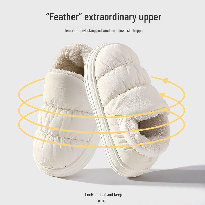 Men's and Women's Winter Waterproof Cotton Slippers - Silent, Plush, Warm, Thick Sole, Closed Heel, Deodorant Down Cloth