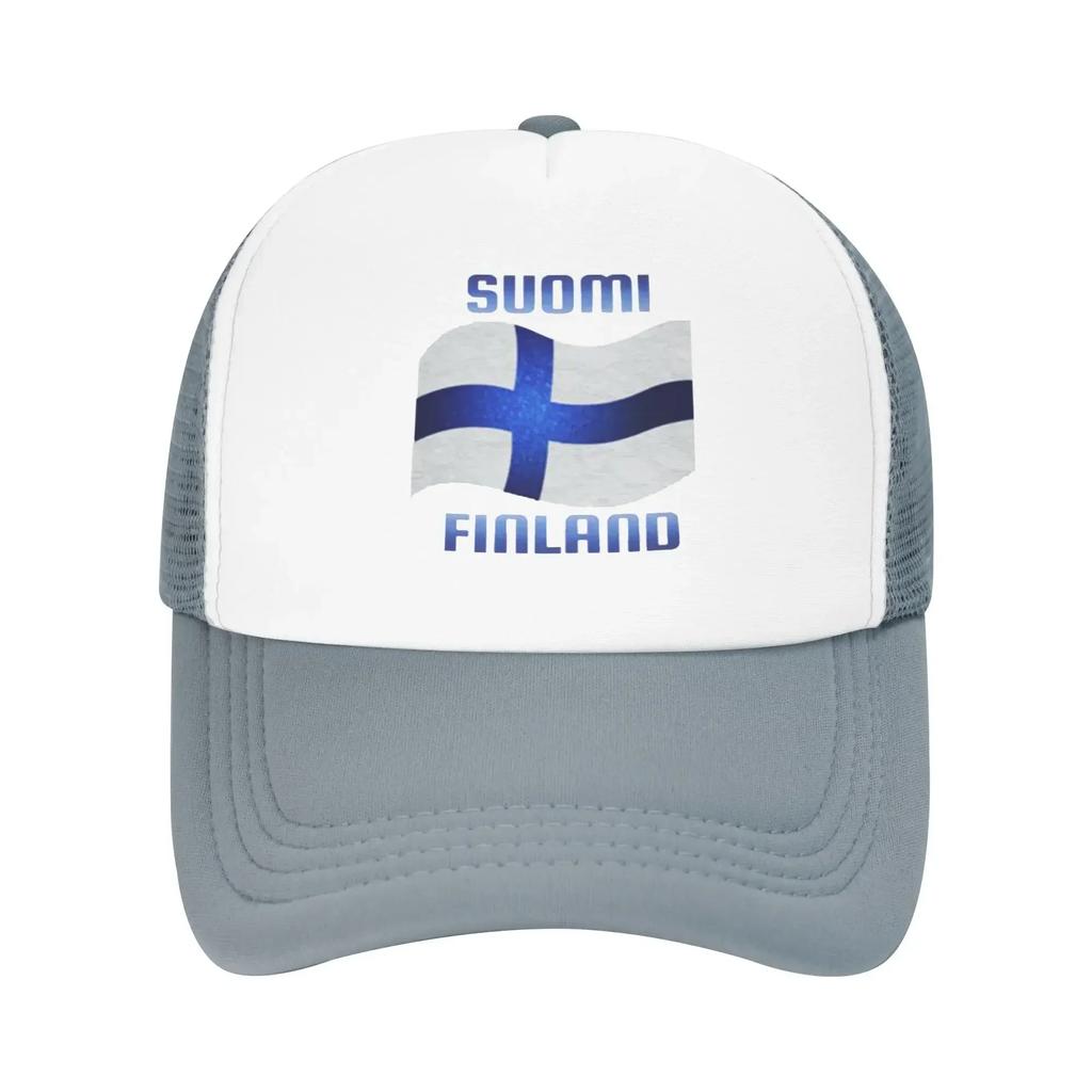 Suomi Flag of Finland Blue Cross Summer Mesh Baseball Caps Women Men  Unisex Female Beach Sunscreen Hats Hip Hop Trucker Cap
