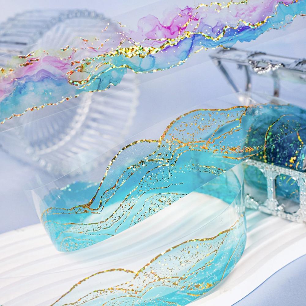 1PC watercolor smudging and bronzing PET tape, color paradise series handbook material decoration circular sticker