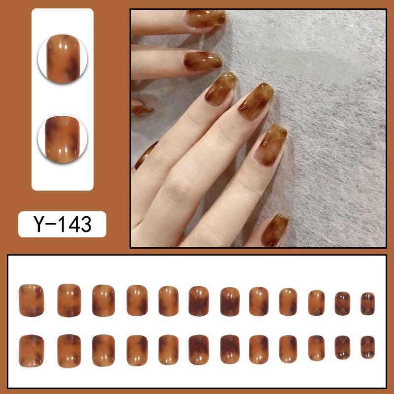 Short Press-On Nails Set Ins Style Fake Full Cover Acrylic Nail Tips Women Daily Wear