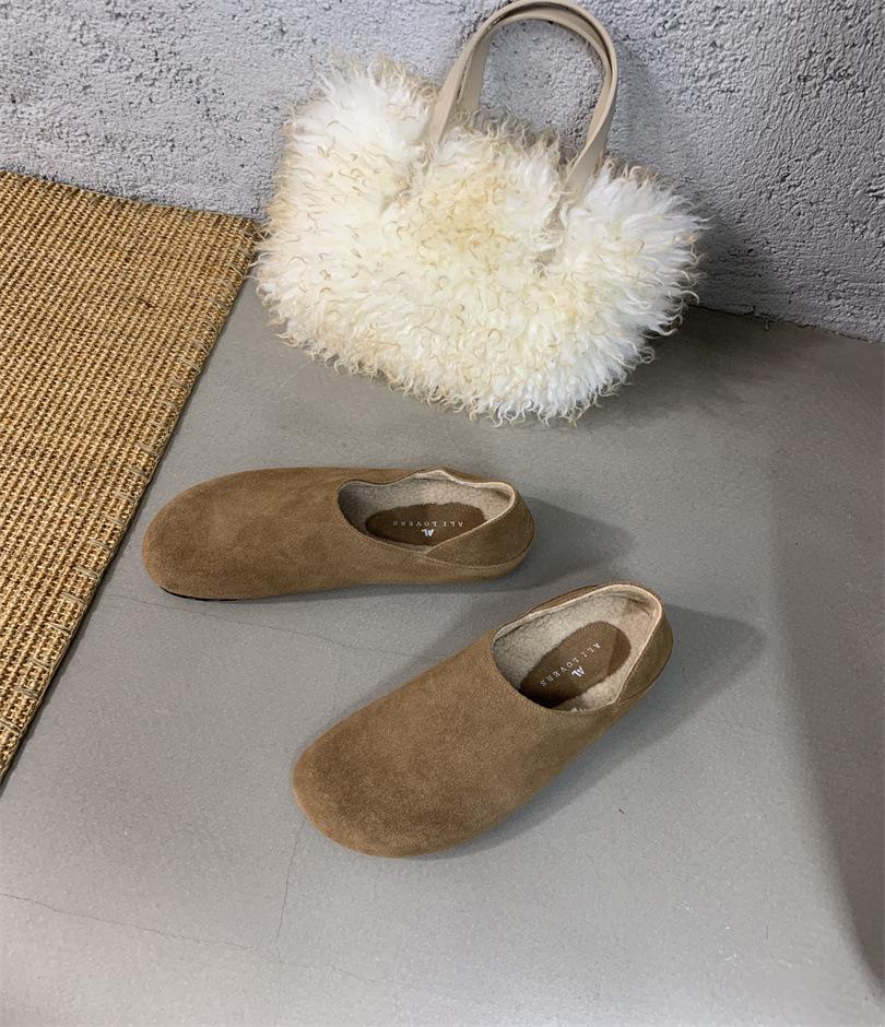 Lazy Wind! Retro Round Head Ugly Cute One-pedal Boken Single Shoes 2025 Autumn and Winter Soft-soled Grandma Shoes