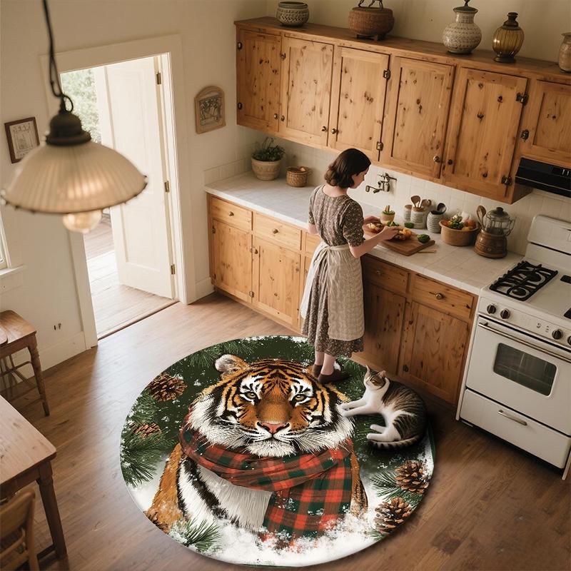 Vintage Tiger,Round Area Rug,Carpet Rug for Living Room Bedroom Sofa Playroom Decor,Non-slip Floor Mat
