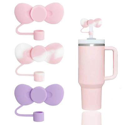 Lovely Bow Straw Covers Cap Toppers Compatible with 30&40 Oz Tumbler Cups,Reusable Cute Silicone Straw Tips Lids Protect