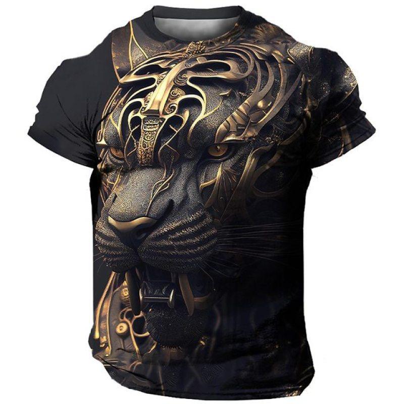 3D Harajuku Tiger Pattern Pánská trička Hip Hop Punk Styl Streetwear Móda Pulovr s krátkým rukávem do O Tričko nadměrné velikosti