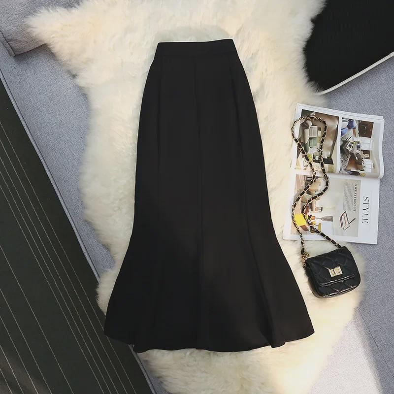 2025 Summer High Waist French Fishtail Midi Skirt for Women - Slim A-Line with Irregular Hem