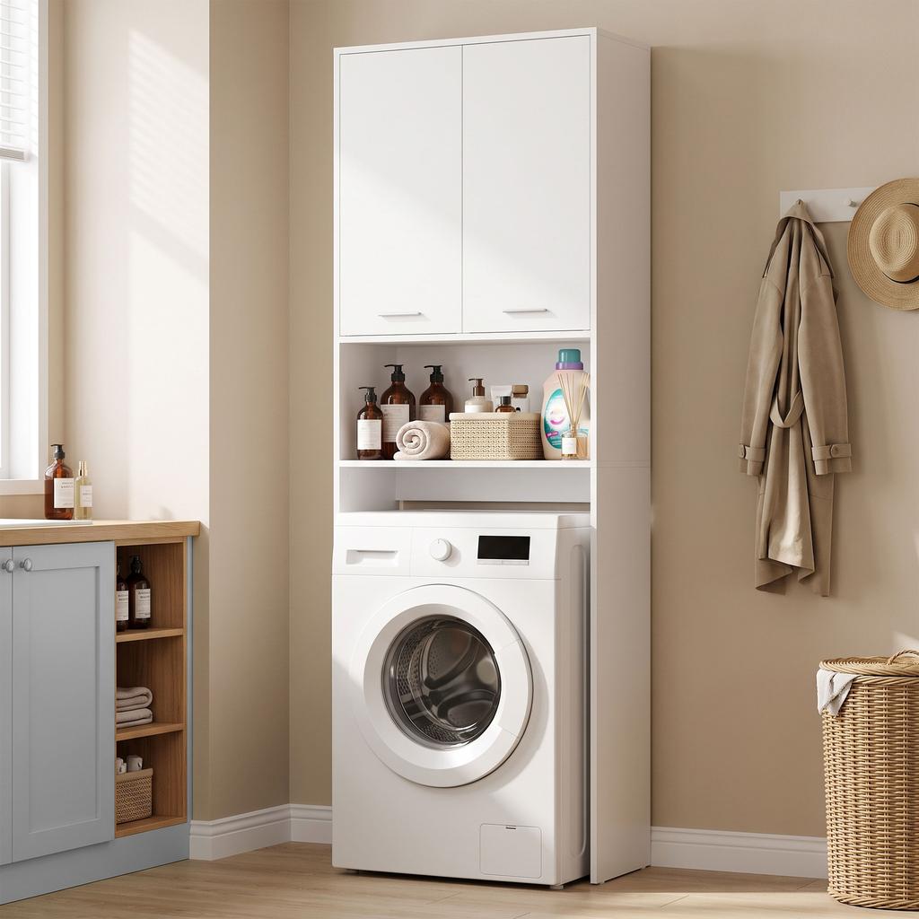 Washing Machine Cabinet with 2 Doors 66 X 24 X 191 Cm White