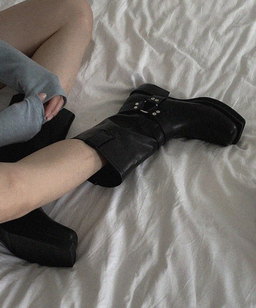 Moodnple Westby Leather Belt Boots With Decorative Point Black 4Cm