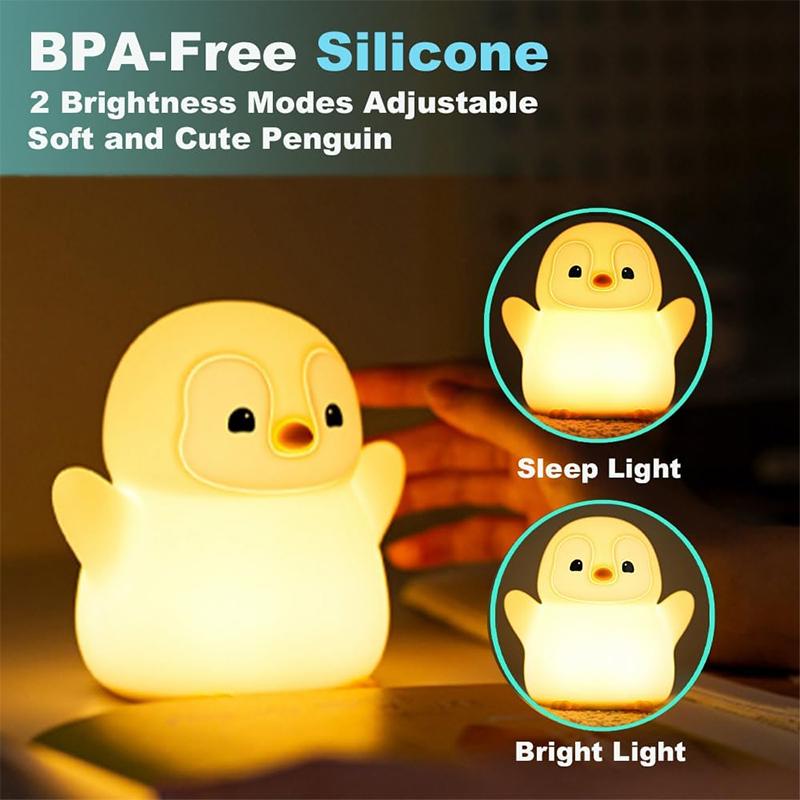 Cute Penguin Night Light, Animal Silicone Nursery Lamp Touch Control Nightlights USB Rechargeable Bedside Lamps