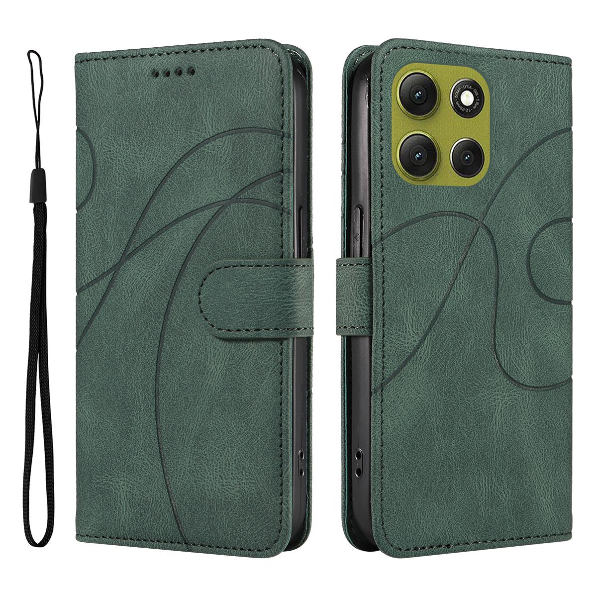 

For Motorola Moto G86 5G Wallet Case Leather Phone Cover Stand with Curved Line Design Green