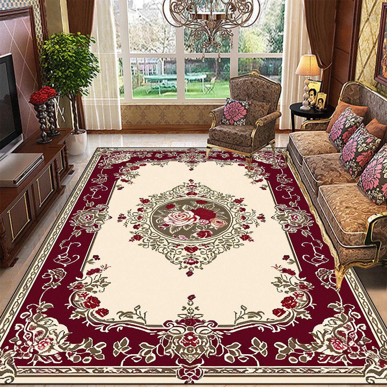 

Ретро Цветочные Ковры Большого Размера Гостиная Европейская Декорация Нескользящие Коврики для Зоны Дивана для Спальни Гардеробной Напольный Коврик Моющийся 60*90cm
