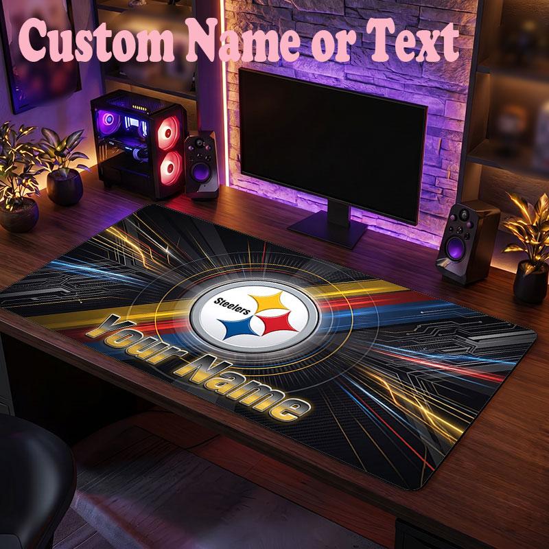 Pittsburgh Steelers Benutzerdefinierter Name Text Mauspads, Große Schreibtisch-Mausmatte, Personalisierte Home-Office-Geschenkidee