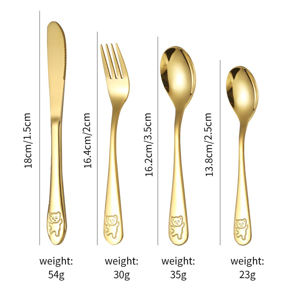 Hot-selling Stainless Steel Bear Tableware, Knives, Forks and Spoons Set, Love Baby Spoon and Fork, Children's Steak Knives and Forks 4pcs