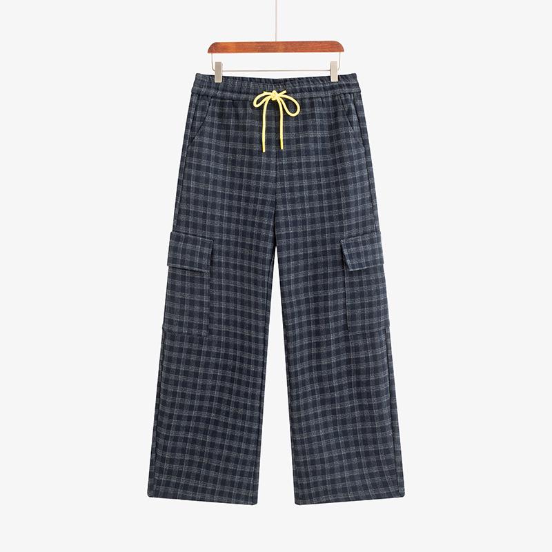 

Plus Size Women s Retro Plaid Wide Leg Pants - Winter 2025 Loose Fit XXL (140-160 jin) темно-синього кольору