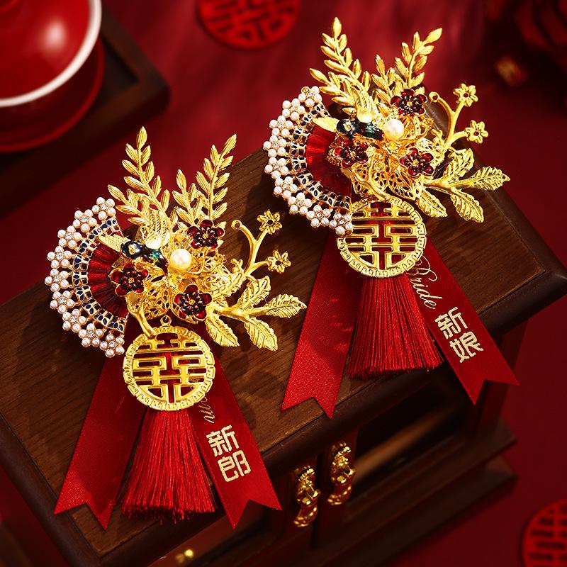 Dragon Phoenix Wedding Boutonniere & Bouquet Set for Groom and Bride - Elegant Full Set
