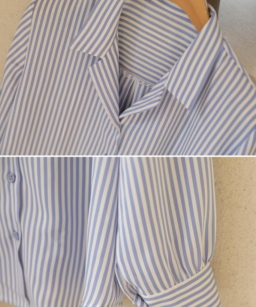 Ppaeppae Two-Collar Neck Basic Striped Blouse