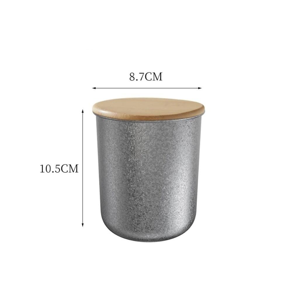 Retro Style Coffee Storage Jar 304 Stainless Steel Woodiness Lid Coffee Bean Storage Round Shape Seal Making Tea Can Kitchen Use