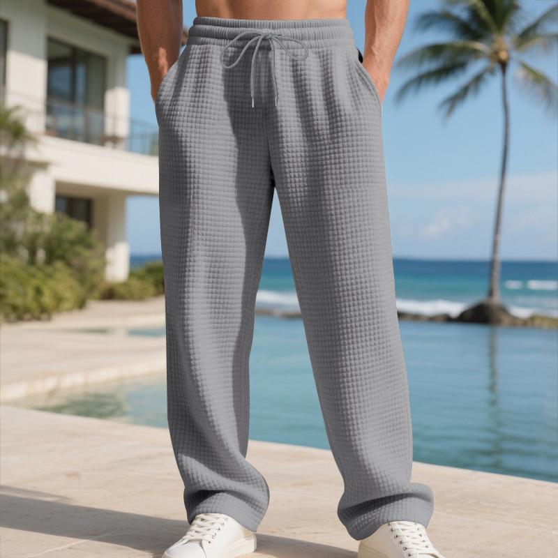 Fashionable  Autumn Winter Men's Loose Straight Jacquard Casual Simple Commuting Solid Color Versatile Wide-leg Trousers
