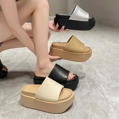 Damen Pantoffeln Sommer Damen Strand Flip-Flops Sandalen für Draußen Klobige Lederschuhe für Damen Keilabsätze Hohe Plateau-Pantoffeln