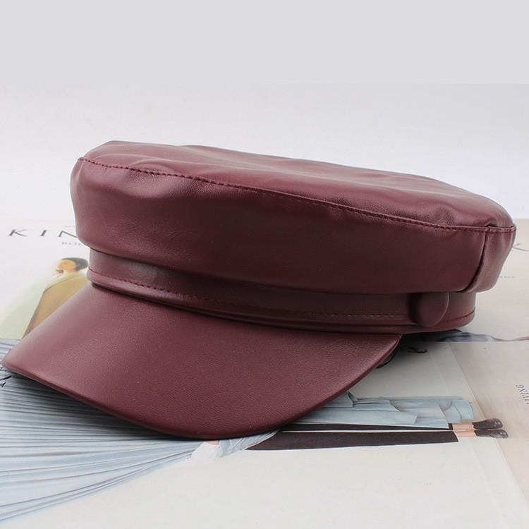 Fashion Women's Beret Hat, Winter Korean Style Leather Peaked Cap, Plain Color Baker Boy Hat for Women
