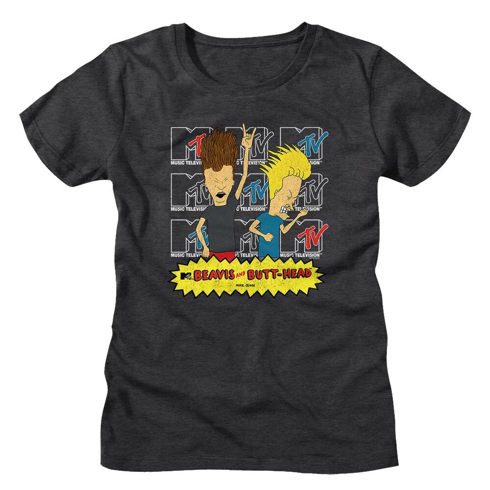 MTV Cartoon Beavis And Butthead Rockin Out MTV Logo Repeat Women s T Shirt S