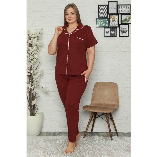 

Akbeniz - Женский хлопковый пижамный комплект с карманом на пуговицах и короткими рукавами больших размеров 202063