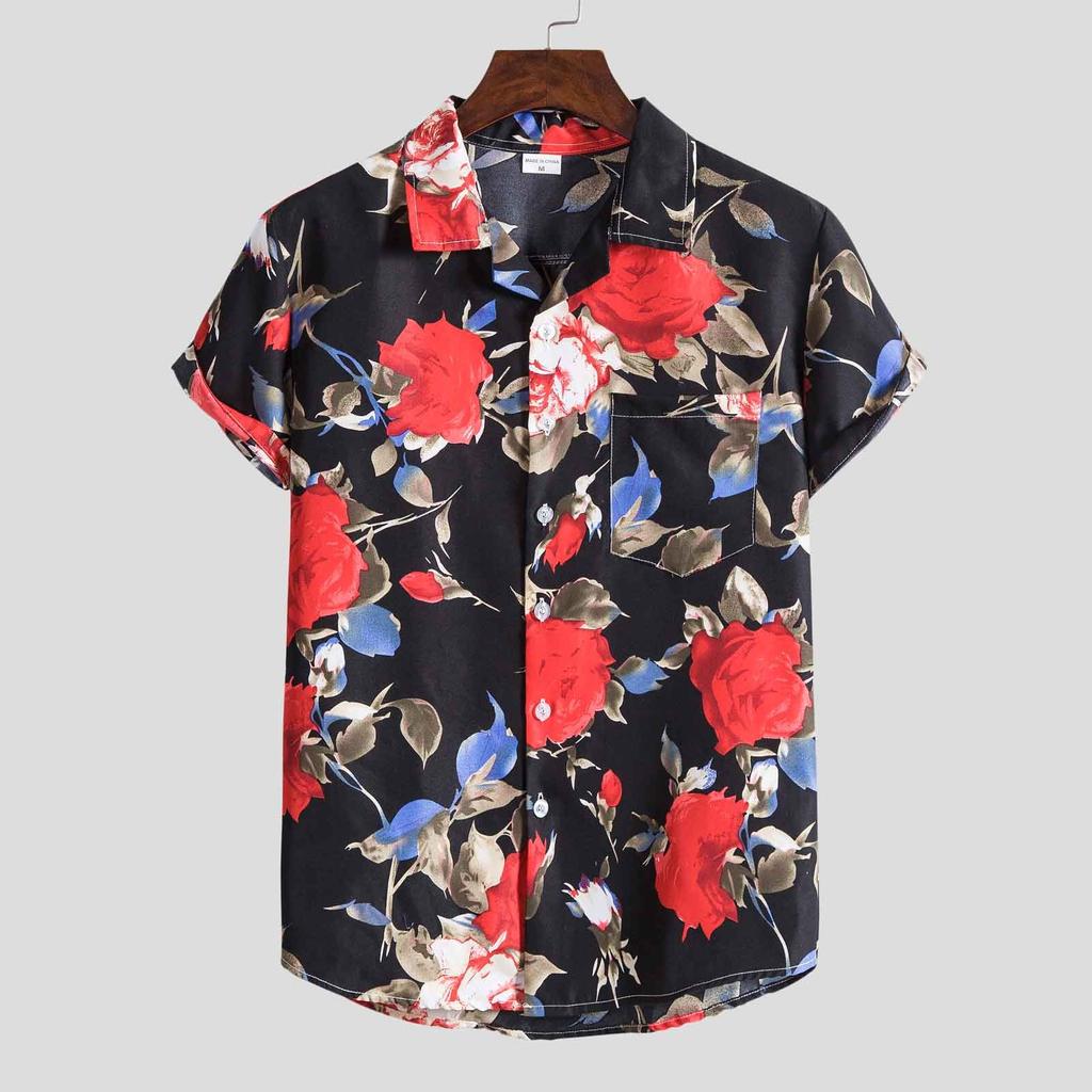 Mens Fashion Ethnic Short Sleeve Casual  Printing Hawaiian Shirt Blouse T-shirt