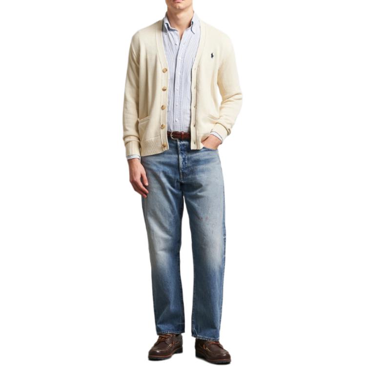 Polo Ralph Lauren Solid Color V-Neck Button Long Sleeve Knit Sweater Men sweater Beige 710961170-003