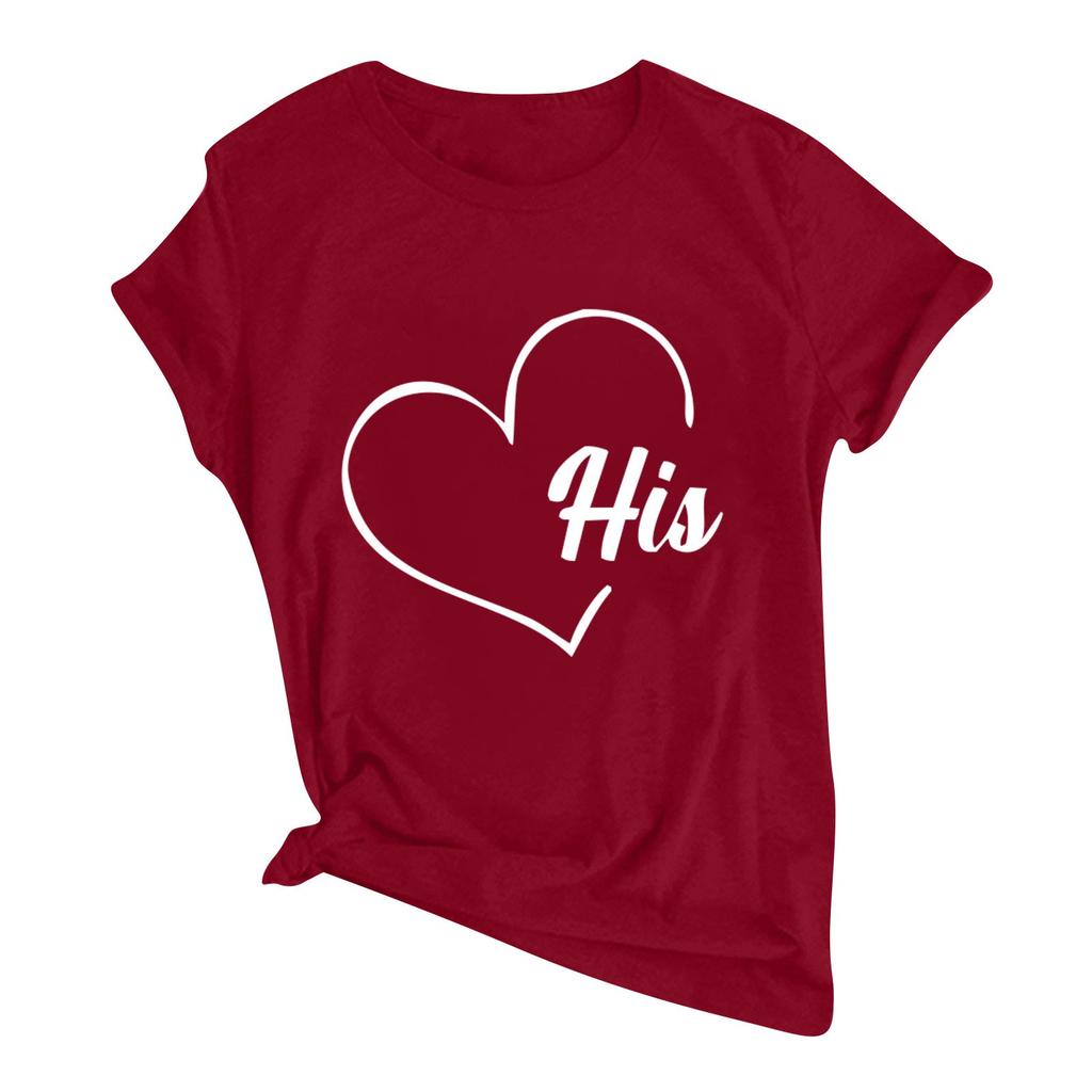 Ladies Casual Round Neck Short Sleeve Pullover Valentine's Day Printed T-Shirt