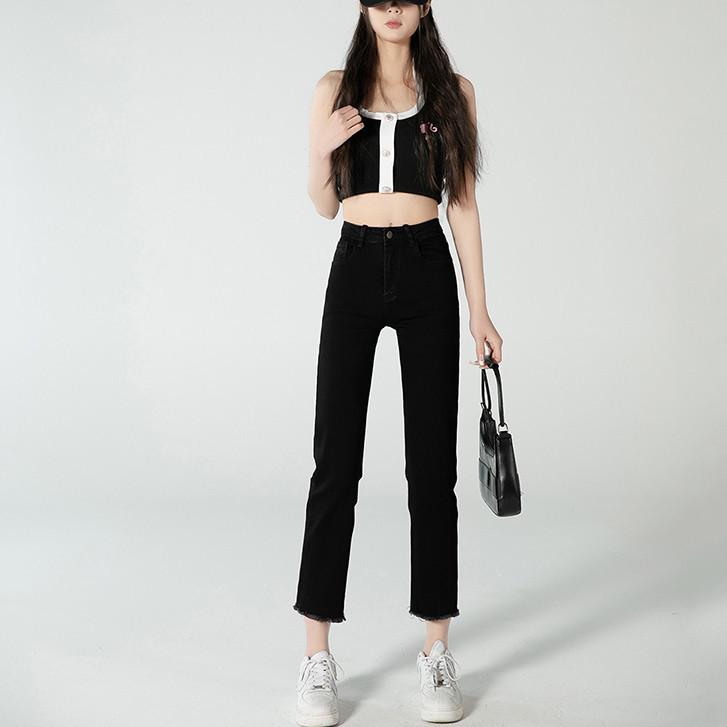 

Women s High Waist Slim Straight Jeans - Summer Korean Style Cropped Cigarette Pants 31
