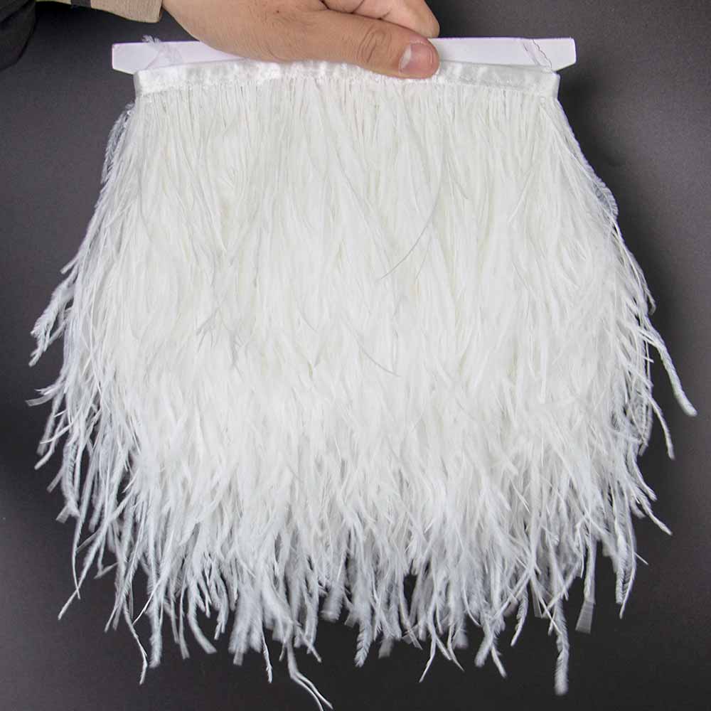 1Meter Red Ostrich Feathers Trim on Tape Ribbon Fringe 8-10cm Fabric Skirt Sewing Trimmings Feather Dress Clothes Decoration