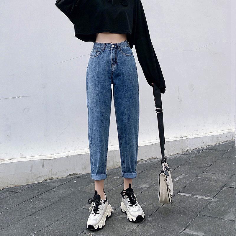 High-waisted Women s Korean Style Loose Casual Cropped Jeans for Spring to Summer L
