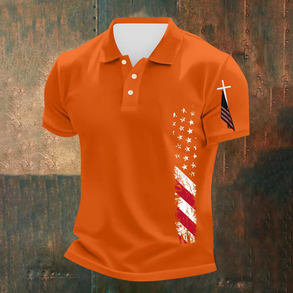 Men's Casual Independence Day Printed Neck Short Sleeve T-Shirt