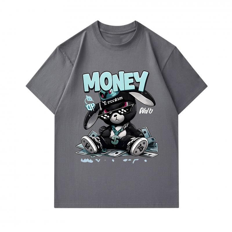 Men's 100% Cotton Crew Neck Short Sleeve T-Shirt, Cool Hip Hop Black Bunny Money Graphic Print Casual Comfortable Streetwear Tee for Daily Wear