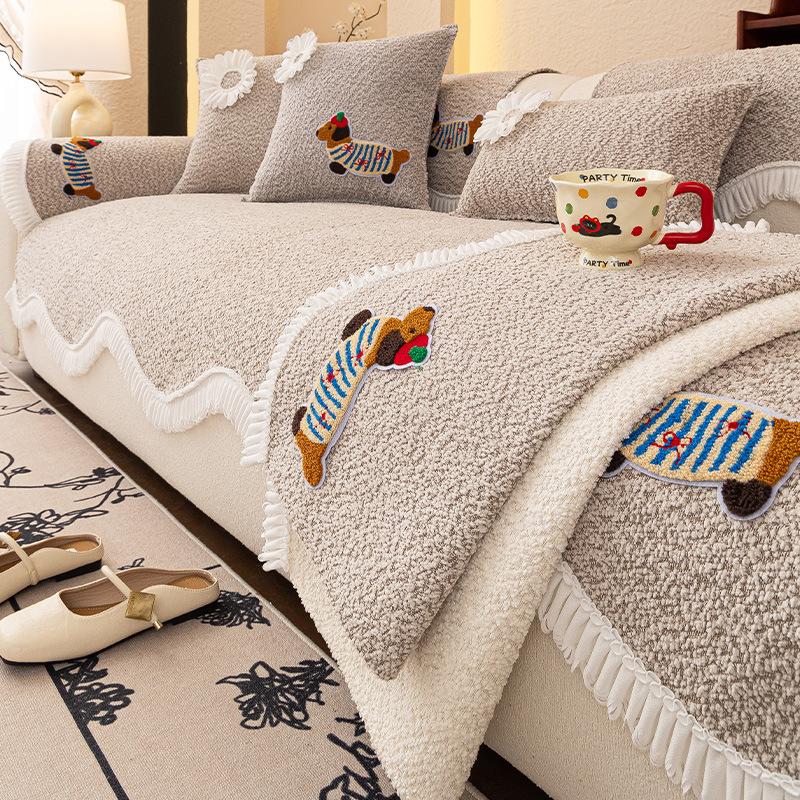 New Chenille Sofa Cushion Cartoon Cute Special-Shaped Sofa Cover Fixed Non-Slip One-Piece Seat Cushion