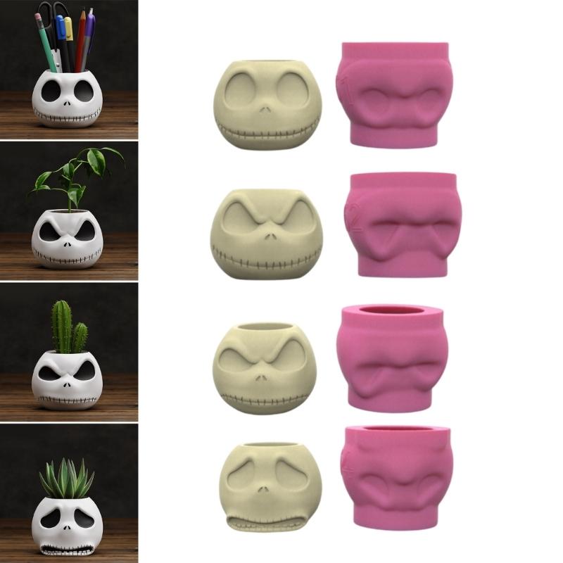 Versatile Silicone Mould for Skull Flower Pots Easy Demoulding Cement Planter Accessory for Enthusiasts Household