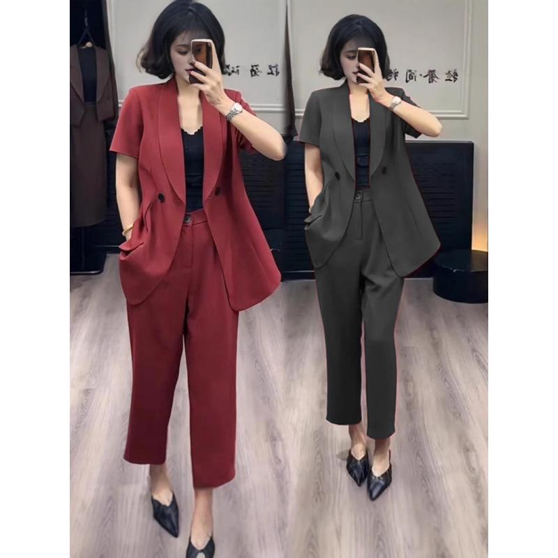

2829 Plus Size Women s Slim Suit Set for Professional Commuting: Includes Thin Jacket & Skinny Pants 4XL чёрный